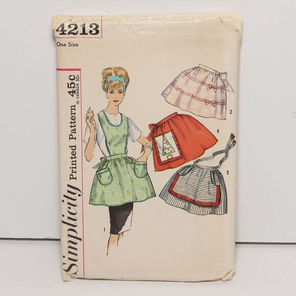 Vintage 60s Apron Simplicity Pattern 4213 One Size CUT - Picture 1 of 2